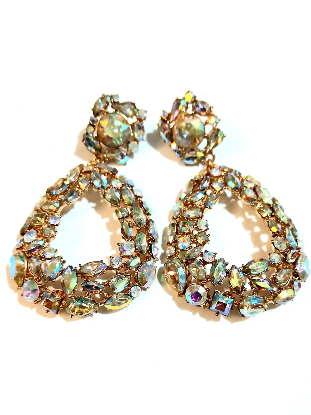 Gold-Tone Aurora Borealis Teardrop Statement Earrings